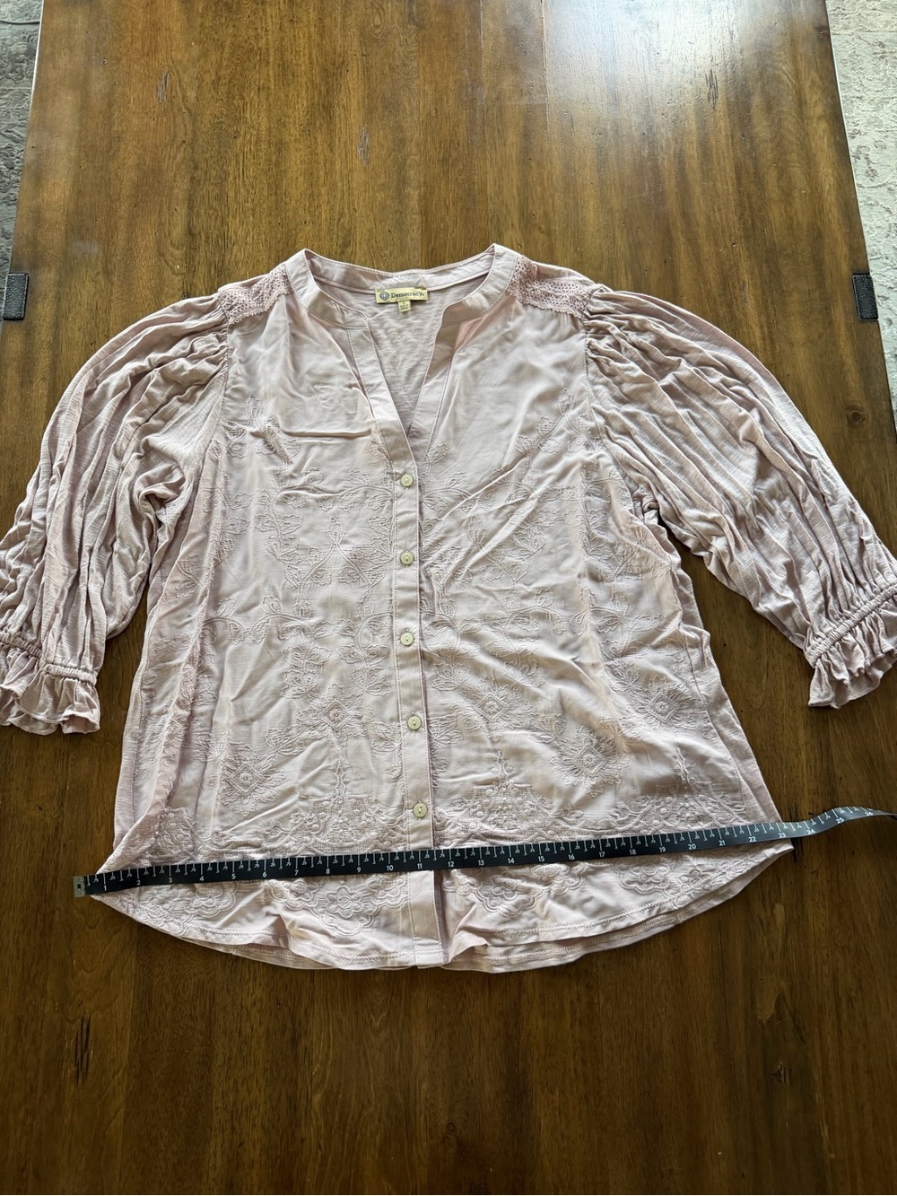 Democracy Pale Pink Embroidered Button-Down Blouse